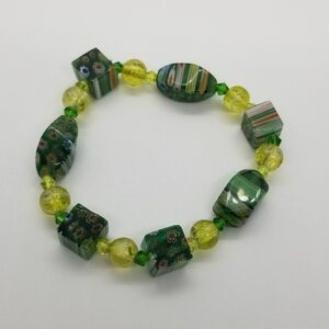 green and yellow millefiori stretch bracelet